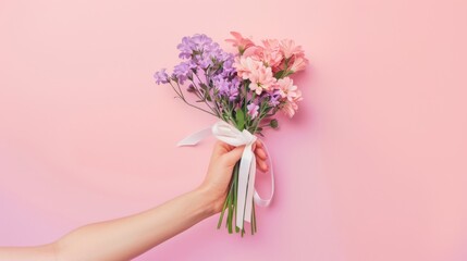 Hand Holding Colorful Spring Bouquet