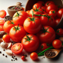 Fototapeta premium Tomato studio lighting, variety of tomatoes, tomatoes in the foreground.