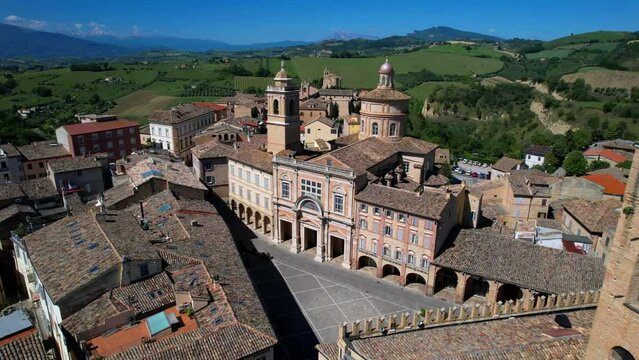 Italy. Offida - scenic medieval town in Marche region. considered one of the most beautiful italian villages. 4k aerial drone video