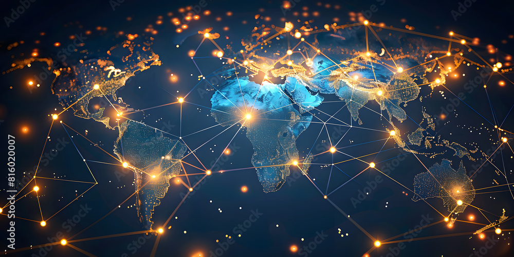 Aufkleber digital world map with global network connections and data transfer.