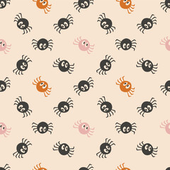 Seamless vector pattern with cute spiders