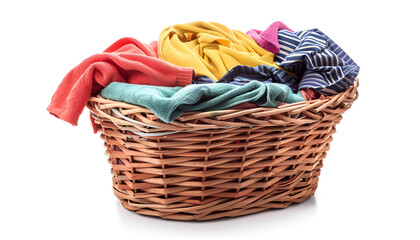 Obraz premium Overturned laundry basket full of clothes isolated on white