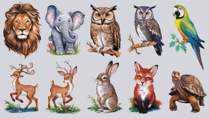 A delightful arrangement of stickers, each featuring adorable and intricately painted animals