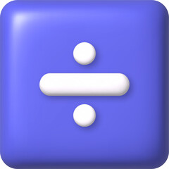 3d infographics icon. Arithmetic sign divide on purple button. PNG illustration.