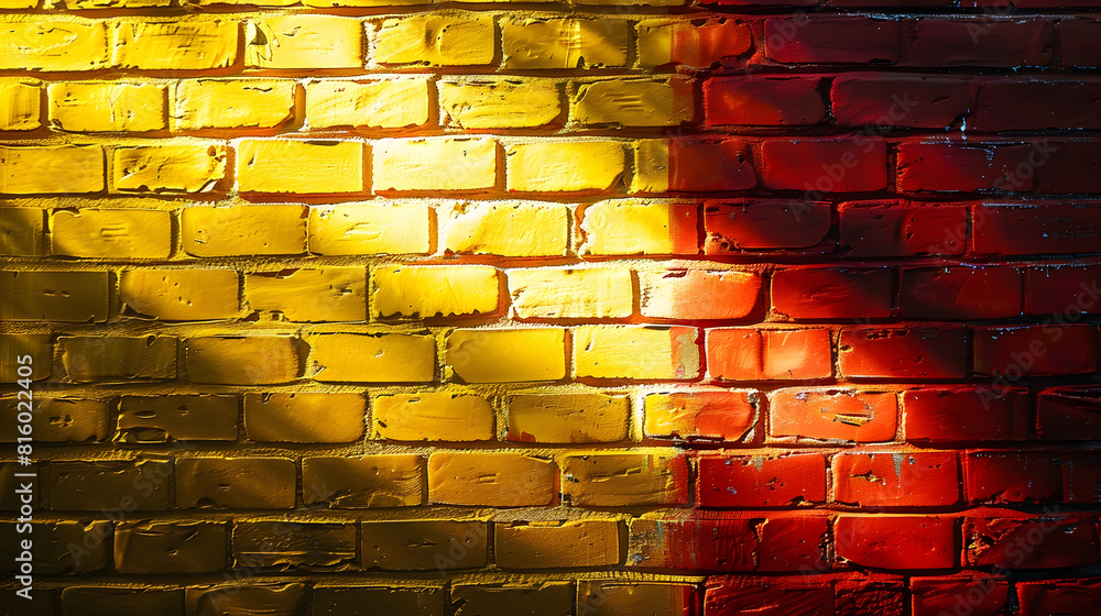 Aufkleber red and yellow brick wall with light effect and shadow abstract background photo : generative ai