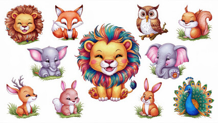 Obraz premium A delightful arrangement of stickers, each featuring adorable and intricately painted animals