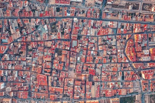Fototapeta Top view of an ancient city in Europe, small houses, dense location