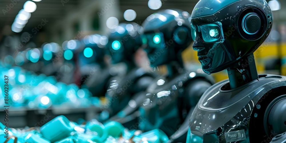 Poster ai robots increase recycling efficiency through advanced material sorting technology. concept recycl