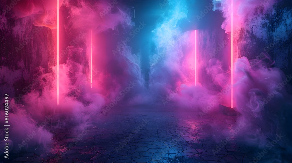 Poster Mesmerizing Neon Mist Enveloping Premium Tech Products in a Captivating Futuristic Ambiance with Ample Copy Space