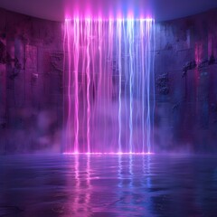 Obraz premium Cascading Neon Light Waterfall Effect for Elegant Beauty or Wellness Products Display