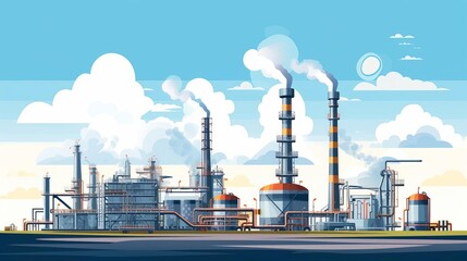 Oil and gas flat design front view energy sector theme cartoon drawing vivid