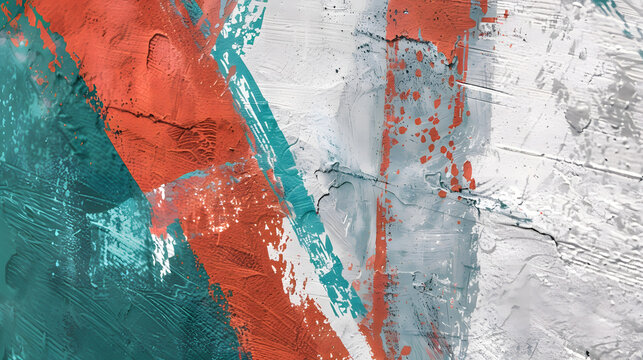 Closeup of colorful teal gray and red urban wall texture with white white paint stroke Modern pattern for design Creative urban city background Grunge messy street style background wit : Generative AI