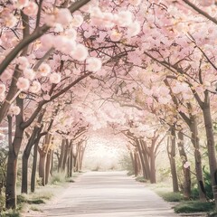Naklejka premium Enchanting Cherry Blossom Tunnel in Springtime Wonderland