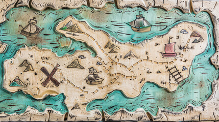 Antique Treasure Map Illustration with Ships and Island Details - Adventure and Exploration Concept