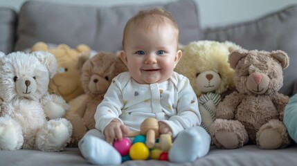 A Baby with Soft Toys