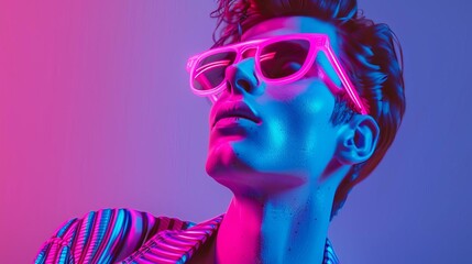 stylish genz male in neon vaporwave fashion with copy space 3d digital painting