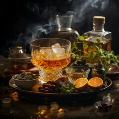 Elegant Brandy with Citrus and Herbs - Sophisticated Beverage Presentation Ai Generated