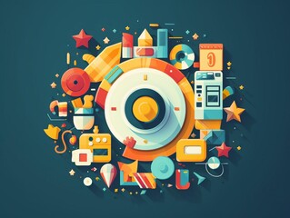 Obraz premium Iconic logo flat design top view entertainment theme animation vivid