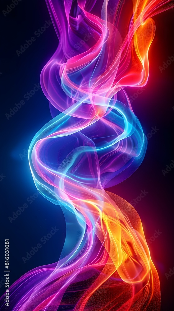 Poster flowing neon ribbons in dynamic motion for captivating product display