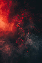 Fototapeta premium Wisps of dark smoke against a smoldering red backdrop