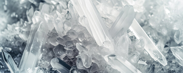 White crystals, closeup macro detail - abstract crystalline background. Generative AI