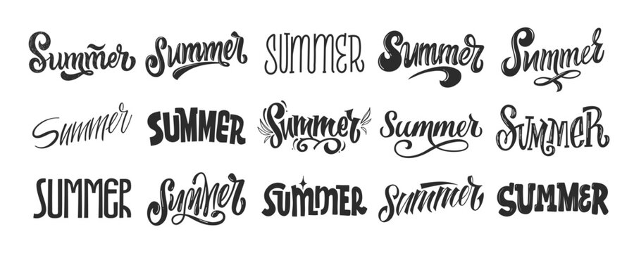 Summer. Set text. Hand draw lettering word. Vector illustration