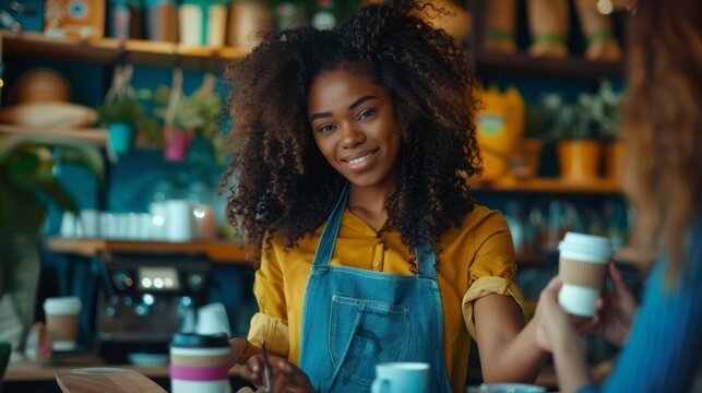 Smiling Barista Serving Coffee