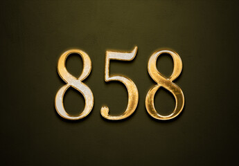Old gold effect of 858 number with 3D glossy style Mockup.	