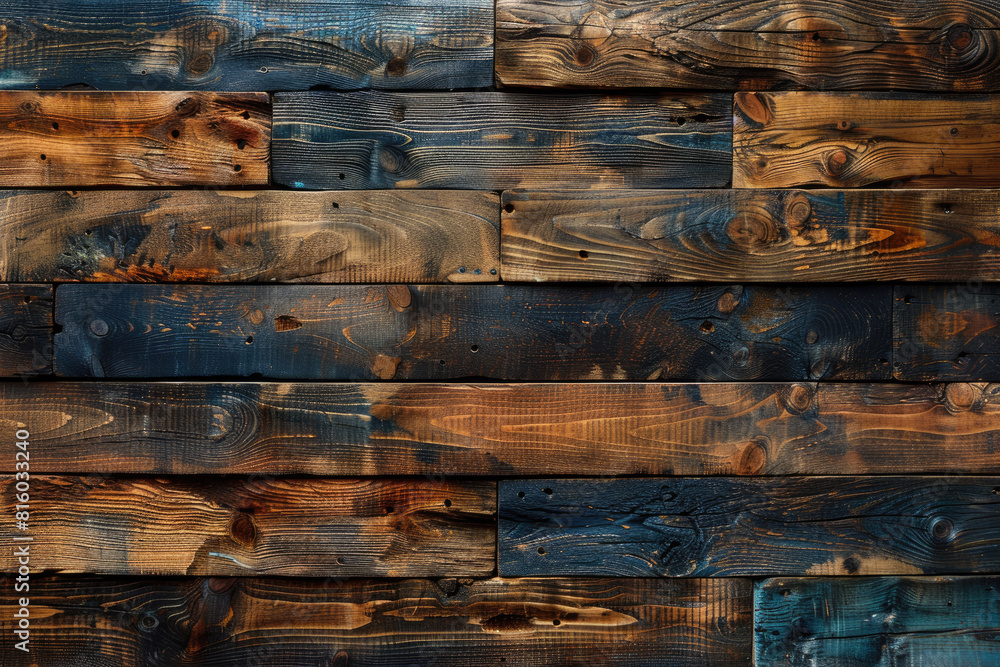 Wall mural A wooden wall with weathered, aged wood planks, showcasing the rich texture and natural grain of old boards. Created with Ai - Wall murals