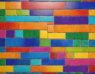 wall texture with bricks of different bright rainbow colors