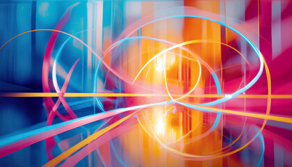 Abstract colorful background, circles, lines, for technology AI generated using and based solely on the original structure and style of an award-winning ICM photo that Christy Mandeville captured)