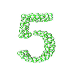 Symbol made of green volleyballs. number 5