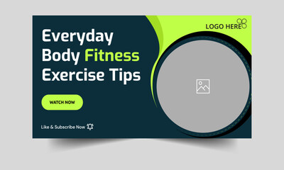 Modern fitness tips and tricks video thumbnail banner design, body fitness techniques thumbnail banner design, fully editable vector eps 10 file format