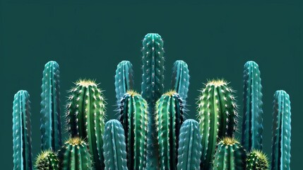 vibrant green cactus cluster minimalist desert plant arrangement highcontrast digital illustration