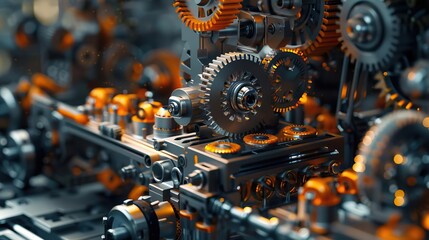 Fototapeta premium Detailed gears and motors of an industrial robot in front view The inner workings of an industrial robots motors and gears