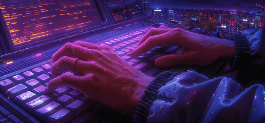Closeup of hands typing code, highlighting dedication and meticulousness
