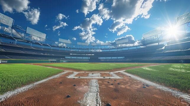 MLB arena pitch in a blue sky afternoon