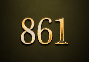 Old gold effect of 861 number with 3D glossy style Mockup.
