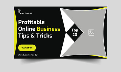 Trendy business tips and tricks video thumbnail banner design, fully editable vector eps 10 file format