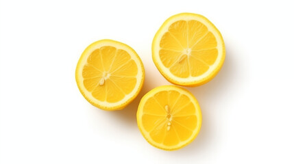 three lemon half slices top view on white background