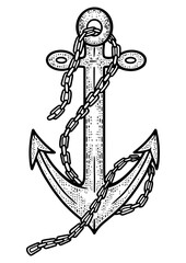 anchor with chain sketch engraving PNG illustration. T-shirt apparel print design. Scratch board imitation. Black and white hand drawn image. © Oleksandr Pokusai