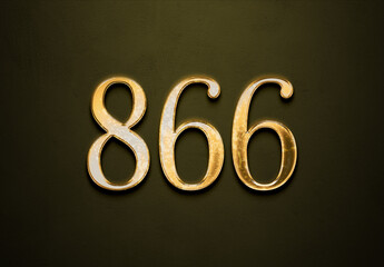 Old gold effect of 866 number with 3D glossy style Mockup.