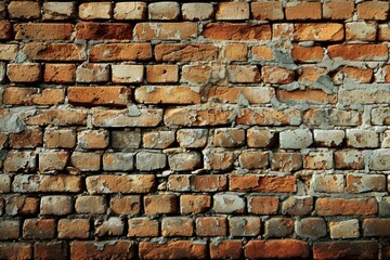 Obraz premium Vintage brick wall background with weathered plaster and rustic charm