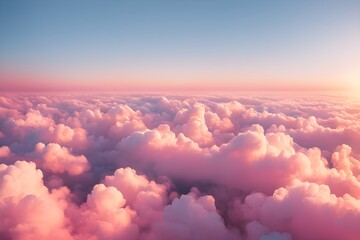 Beautiful Aerial View Above Pink Clouds at Sunset Background