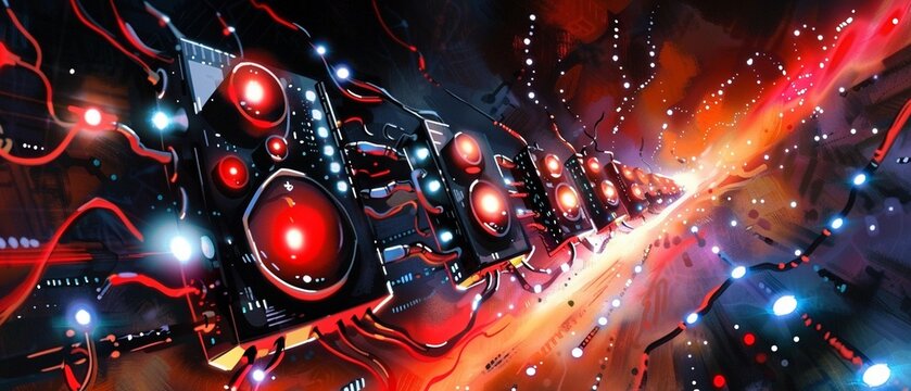 Abstract background of a quantum computing system with processor, electronic circuit, and artificial neurons 8K , high-resolution, ultra HD,up32K HD