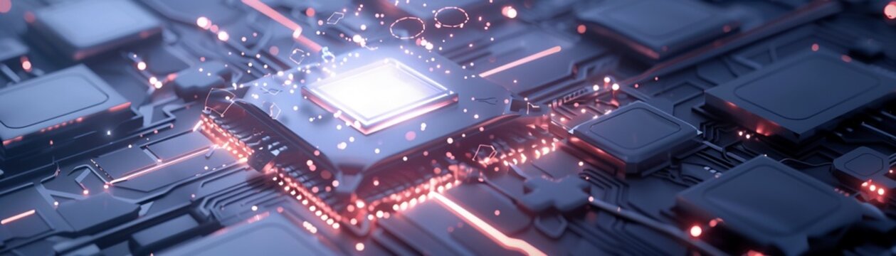 Abstract background of a quantum computing system with processor, electronic circuit, and artificial neurons 8K , high-resolution, ultra HD,up32K HD