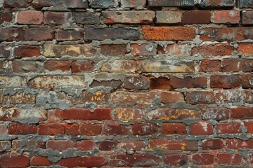 Naklejka premium Close-up image of an old, weathered brick wall with varied colors and textures