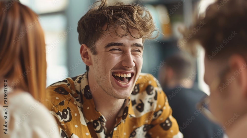 Poster Cheerful Man Laughing with Friend