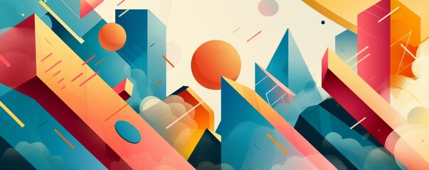 An abstract world of geometric shapes and vibrant colors created in virtual reality.   illustration.