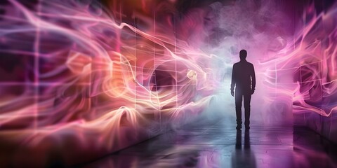 Exploring Boundless Creativity: A Silhouette's Journey with D Cubes. Concept Digital Art, Creative Photography, Abstract Concepts